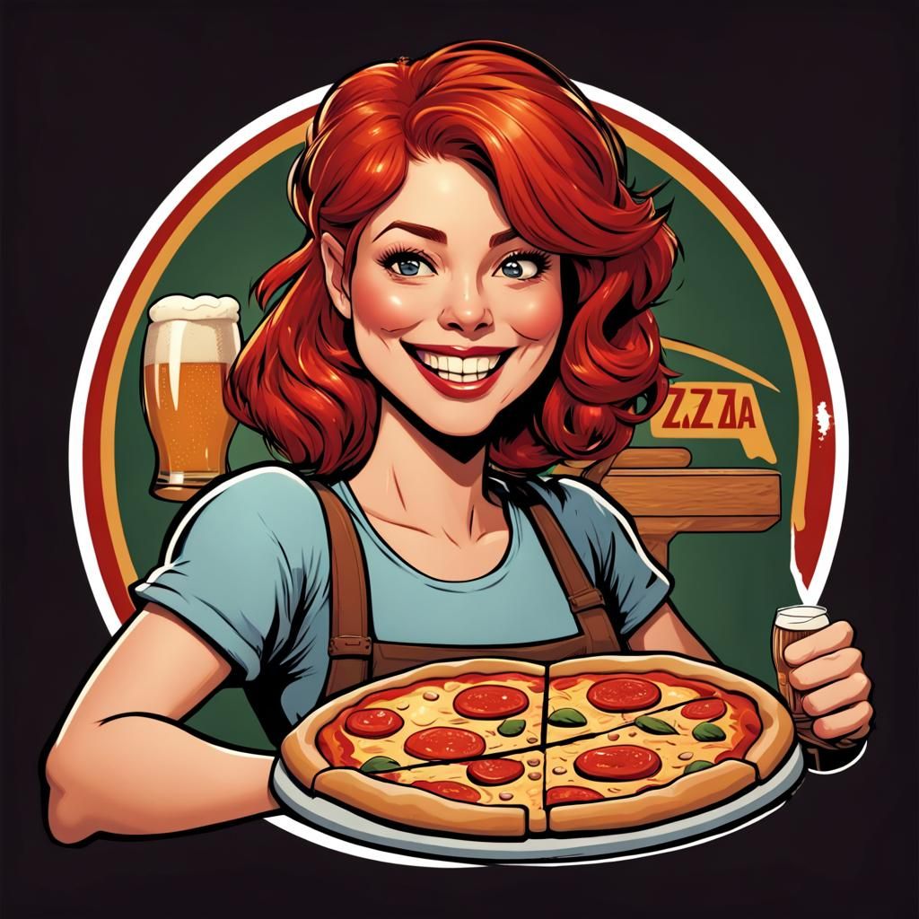 Pizza Bar Logo Featuring Zaza in Comic Book Art