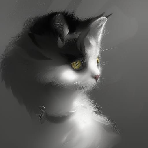 Adorable Black and White Kitten Concept Art