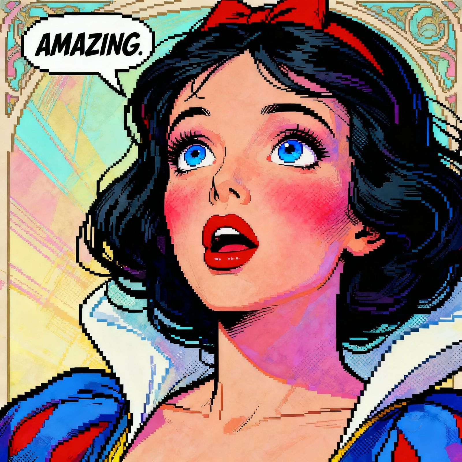 Snow White Amazed in Comic Book Style with Acrylic Colors