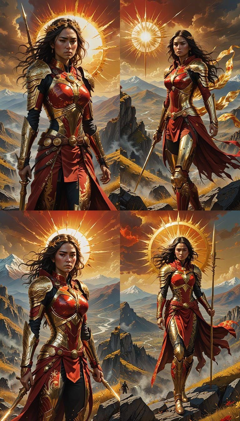 Realistic Futuristic Macedonian Superheroine in Bold Red and...