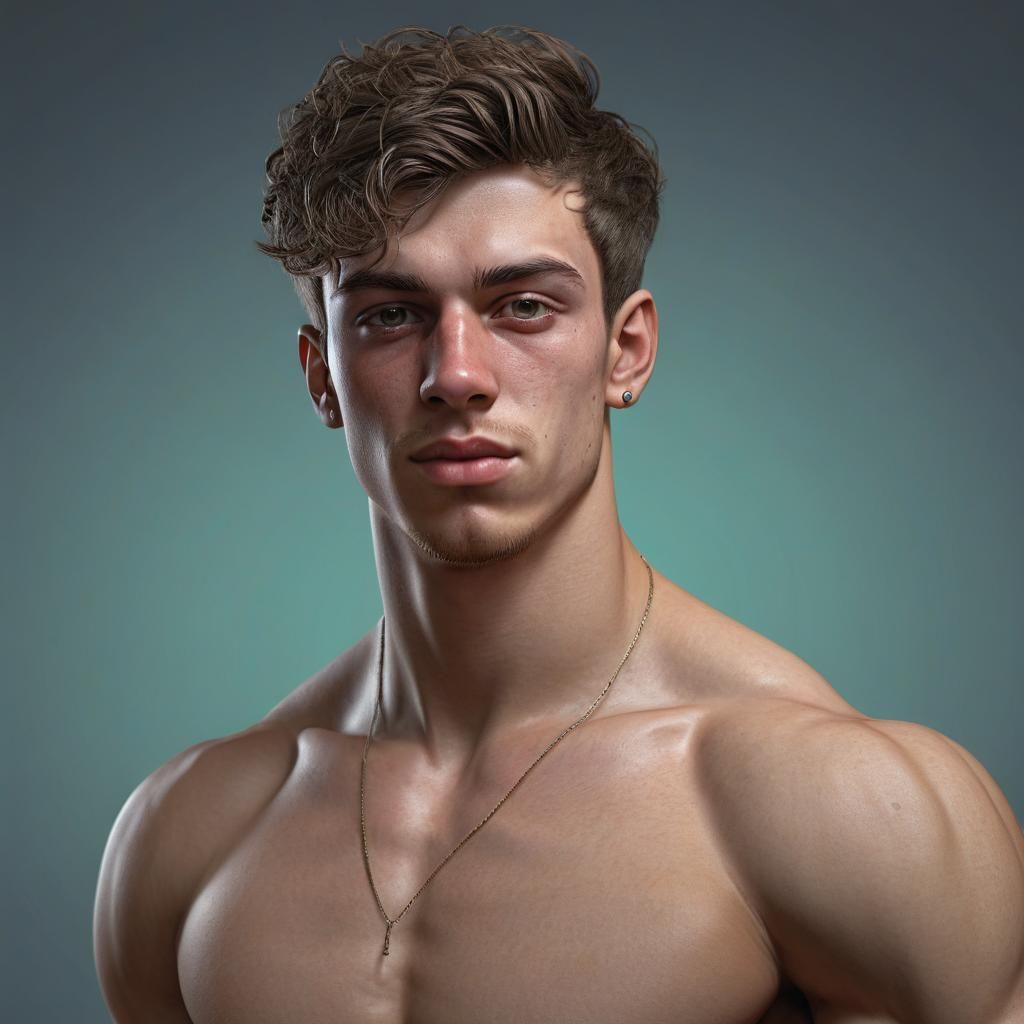 Hyperrealistic Portrait of a Young Man Flexing