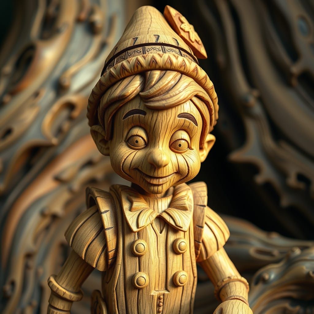 Wooden Pinocchio with Intricate Wood Texture