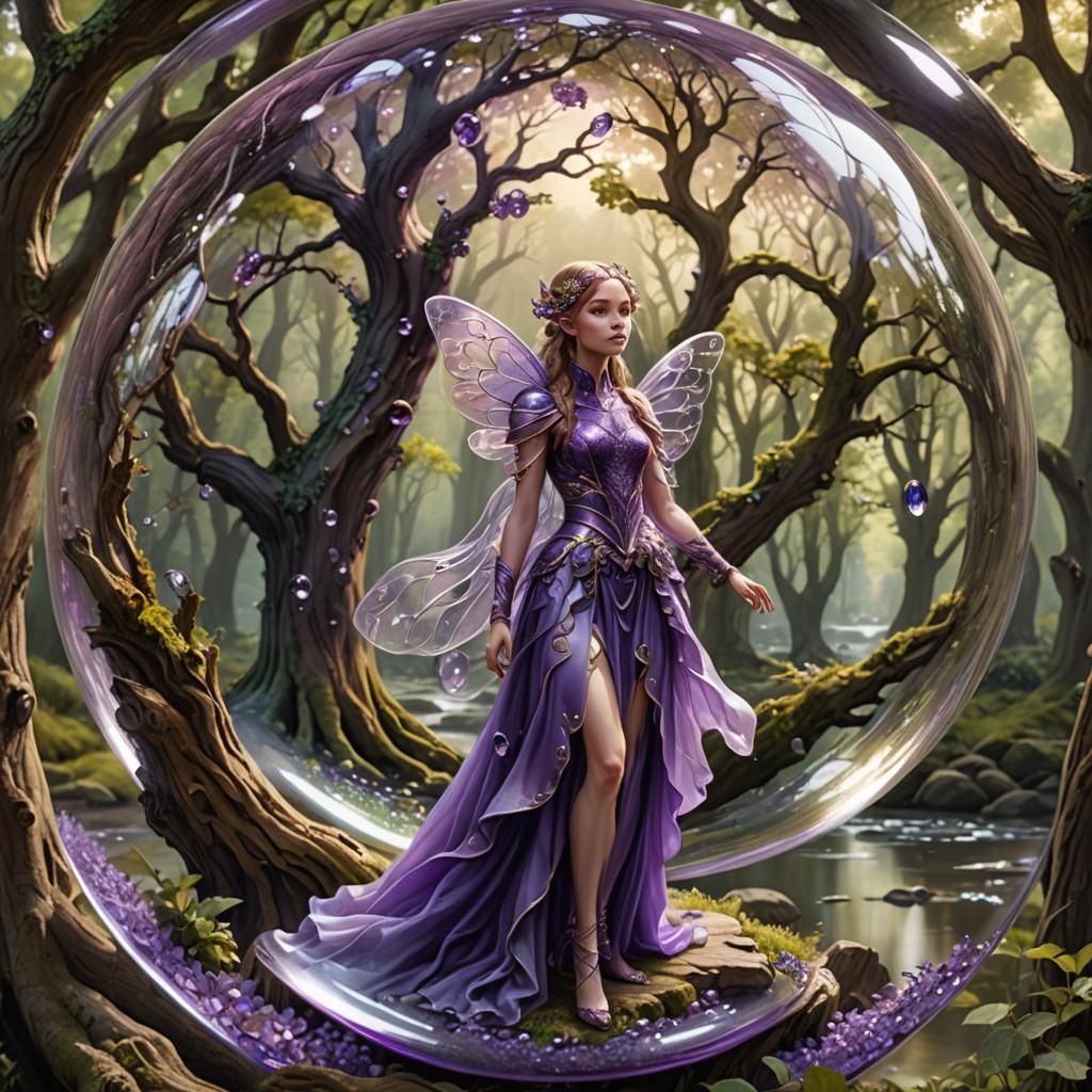 Violet Fairy Warrior in Forest Landscape