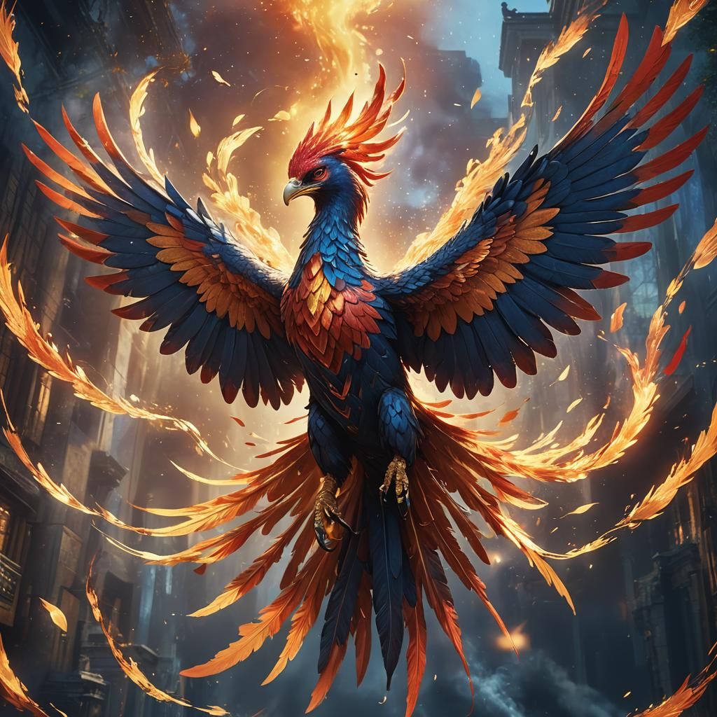 Majestic Red Phoenix Ascending in Golden Light