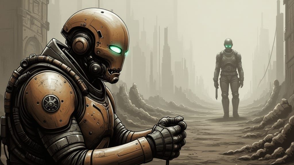 East Asian Biker in Post-Apocalyptic Sepia-Punk