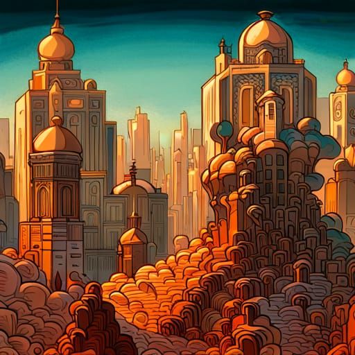 Gyndroids Protest in Retrofuturist Art Nouveau City