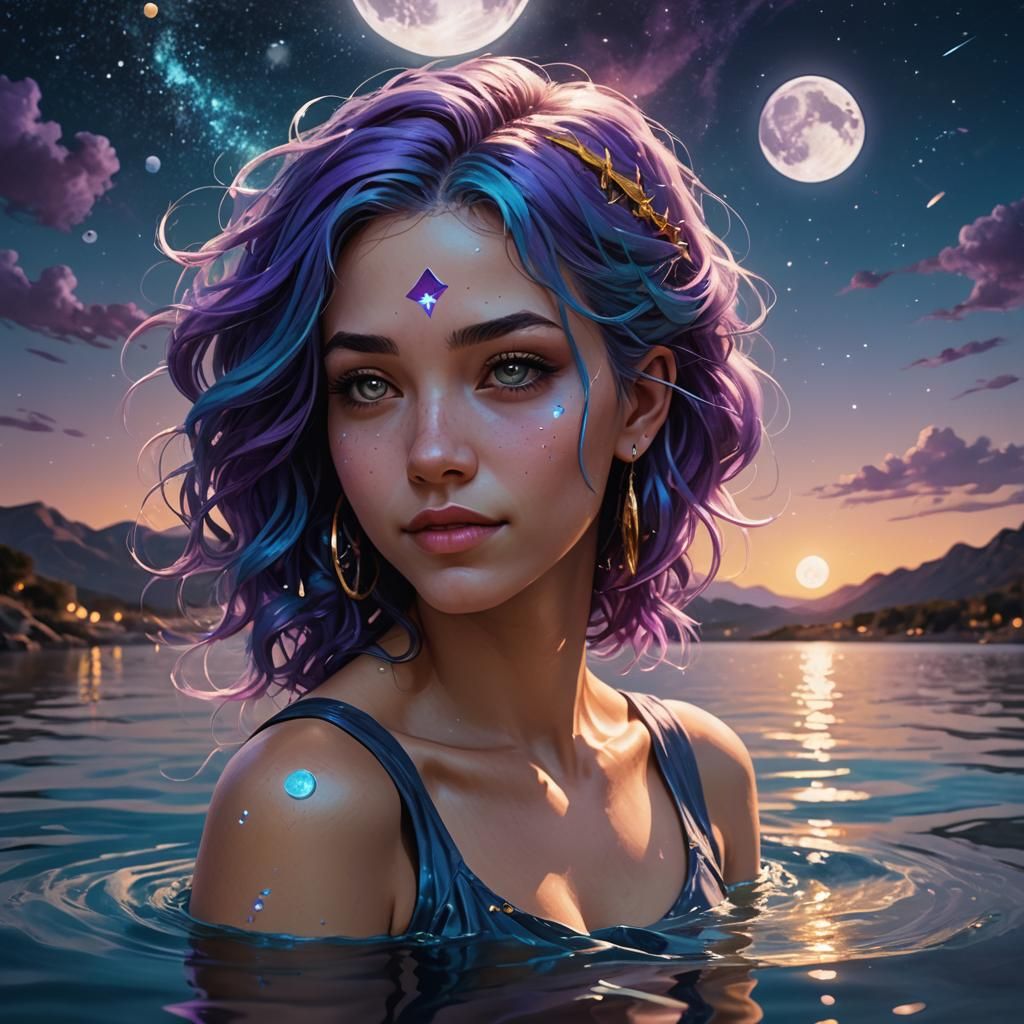 Fantasy Woman Gazing at Constellation in Digital Painting