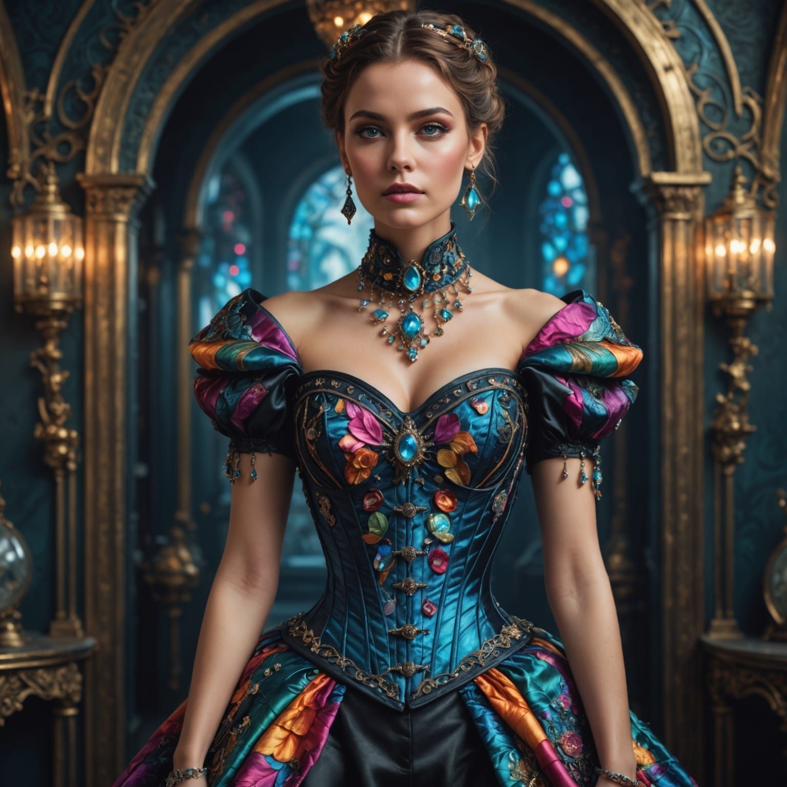 Hyperrealistic Portrait of a Woman in Futuristic Corset and ...