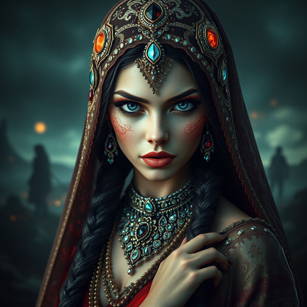 Ornate Romani Woman in Ethereal Biomechanical Style