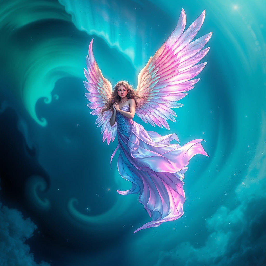 Ethereal Angel in Aurora Borealis Dreamscape