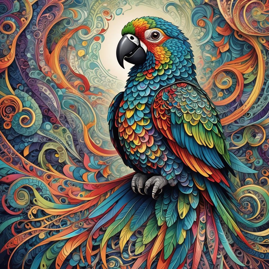 Colorful Talking Parrot in Abstract Vector Art
