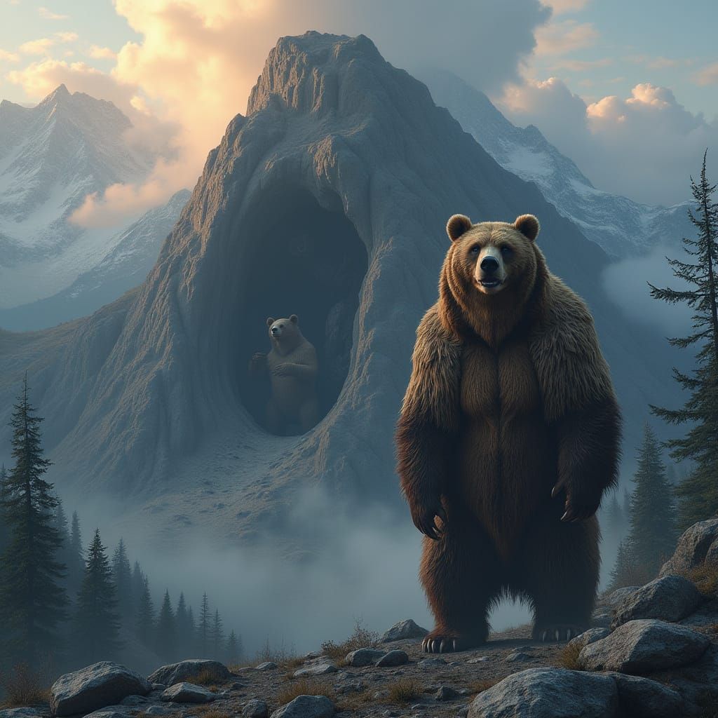 Grizzly Bear Sculpture in Mountain Cave