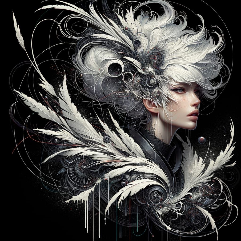 Extravagant White Haircut as Art Nouveau Portrait