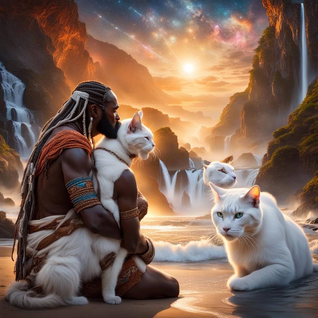 Shamanic Kiss on Beach with Zodiac Sunset