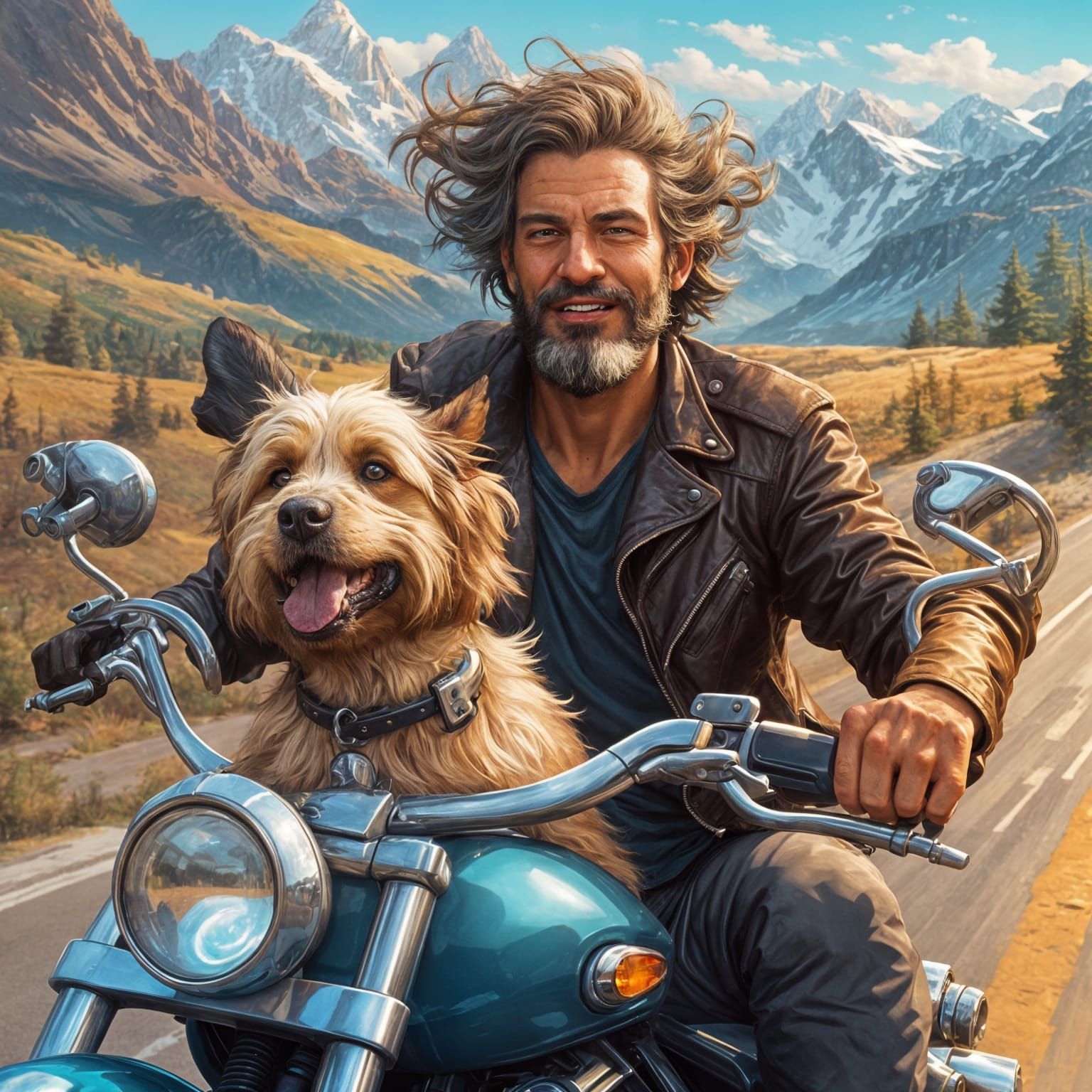 man with his dog on a motorcycle