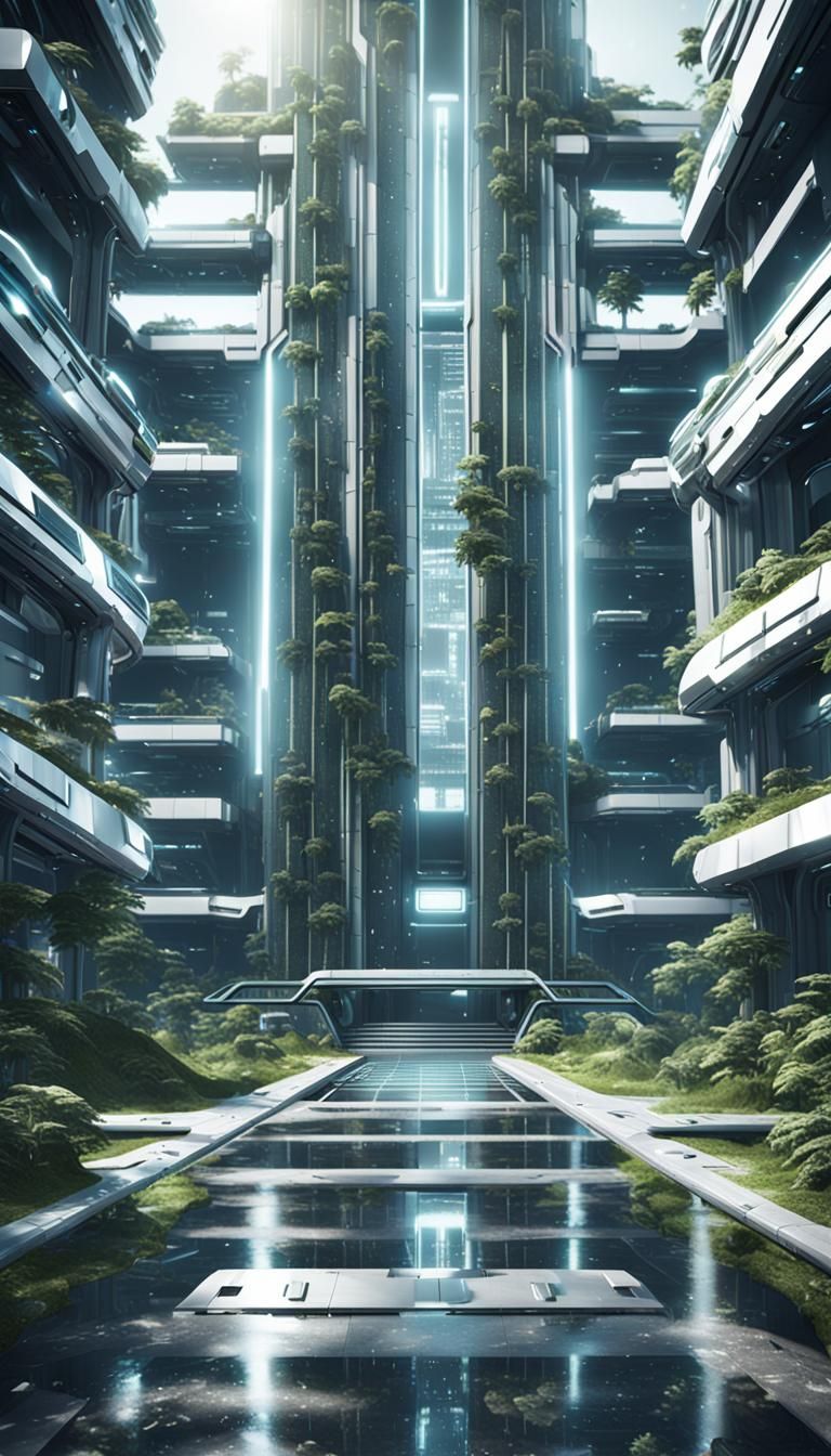 Futuristic Hospital Entrance in Forest City: Sci-Fi Render