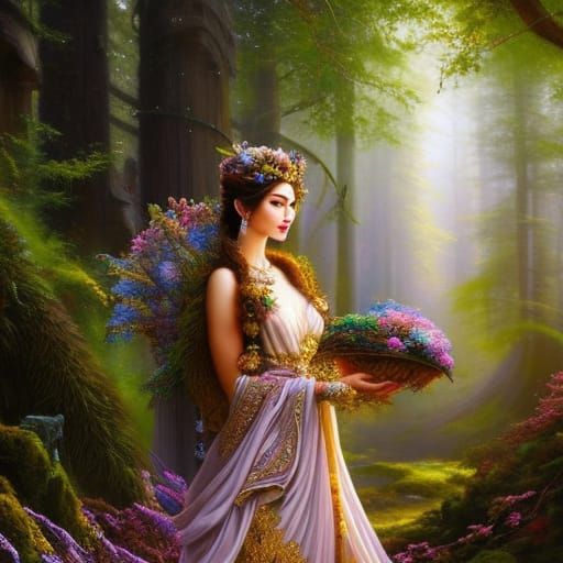 Animal Goddess in Autumnal Splendor: Digital Art Portrait