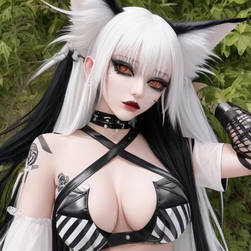 Kitsune Girl with Emo Style in Schoolyard