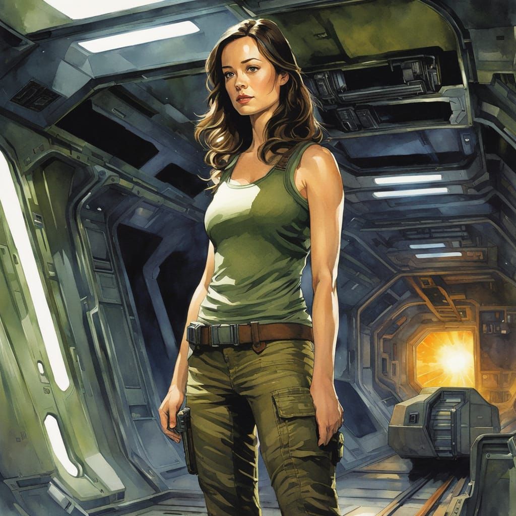 Forlorn Woman in Spaceship: Impressionistic Watercolor