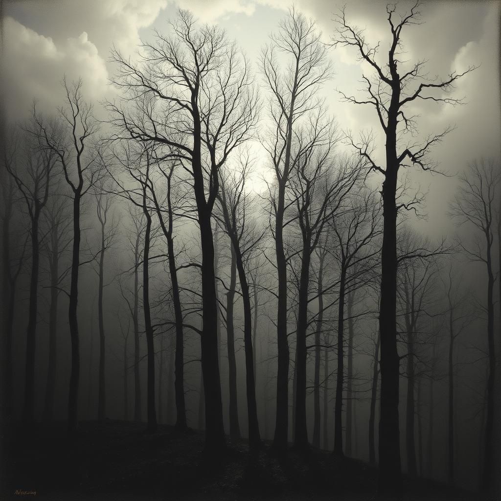 Gothic Horror: Figures Blot Out Sun in Forest