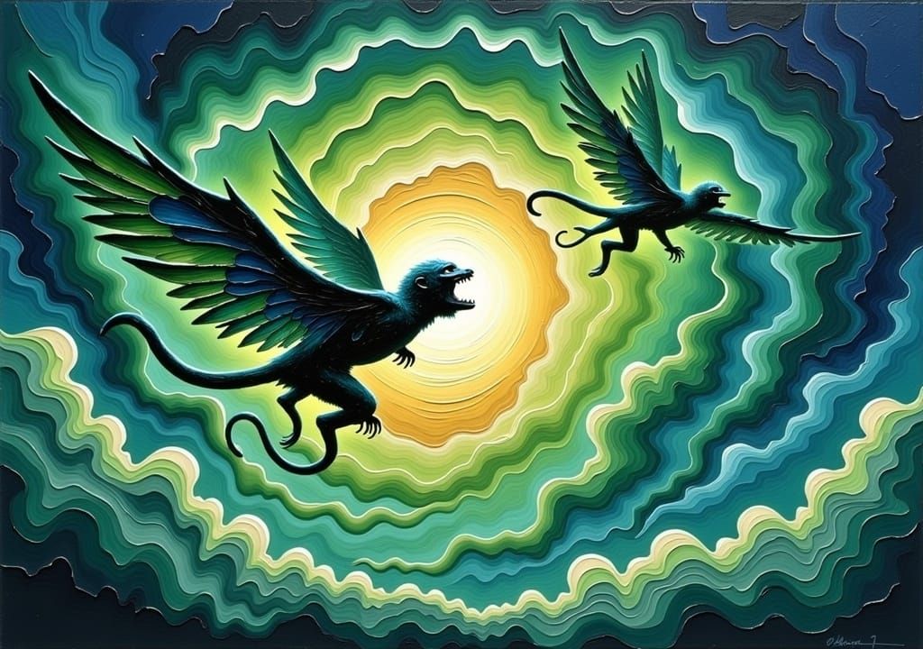 Flying Monkeys in Psychedelic Tornado Sky