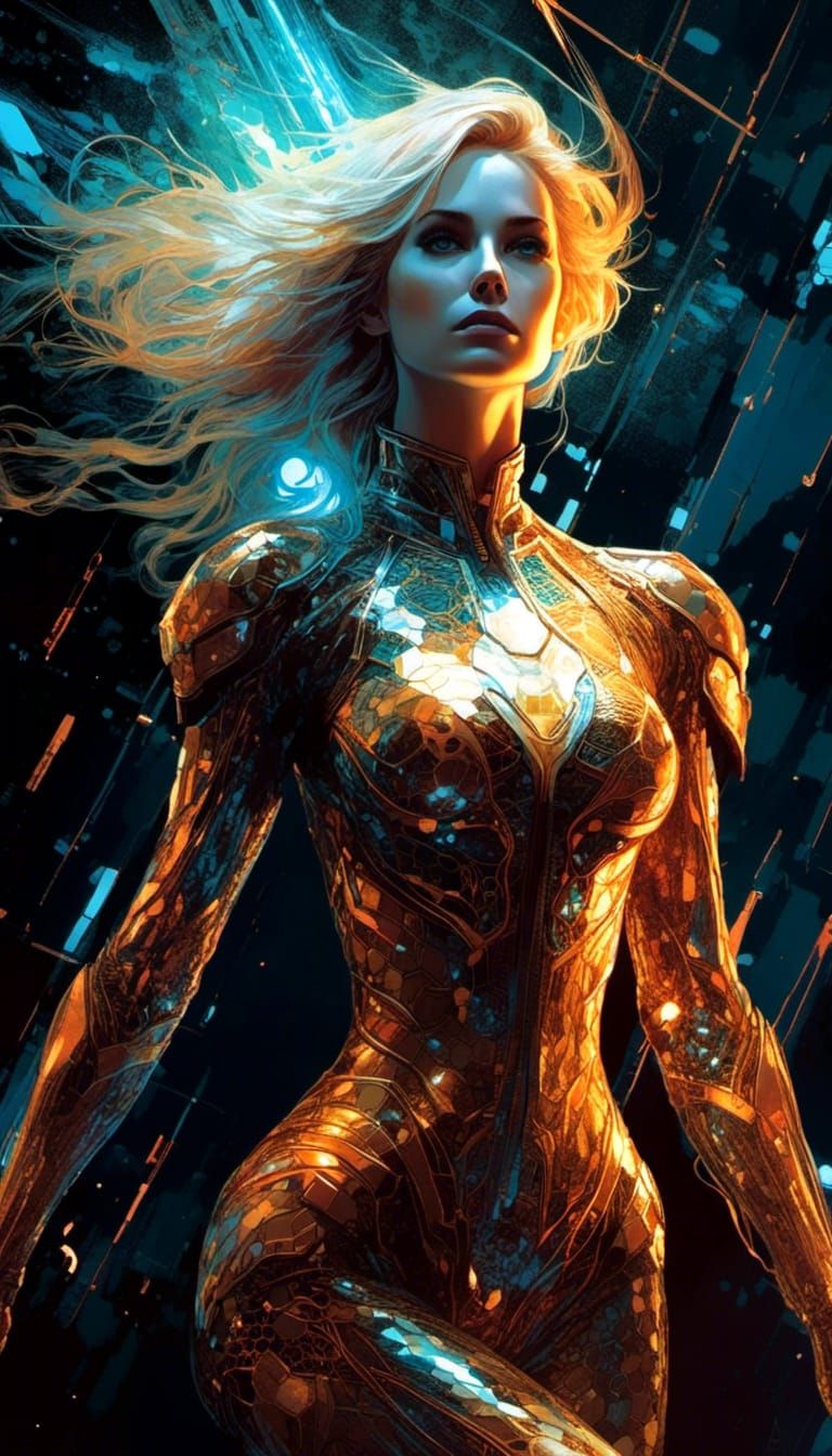 Ethereal Invisible Woman in 1980s Comic Style