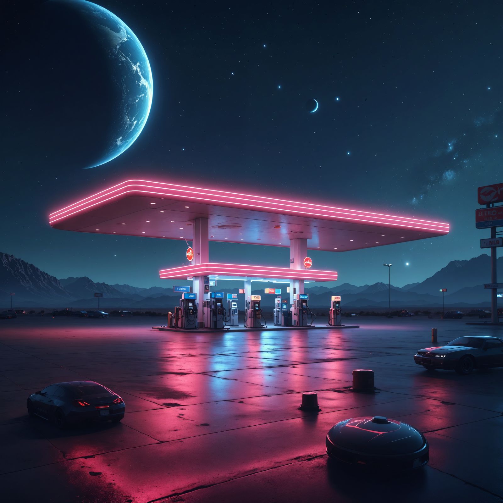 Futuristic Gas Station in Outer Space