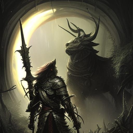 Armored Wolf Warrior in Dark Forest, Comic Book Art