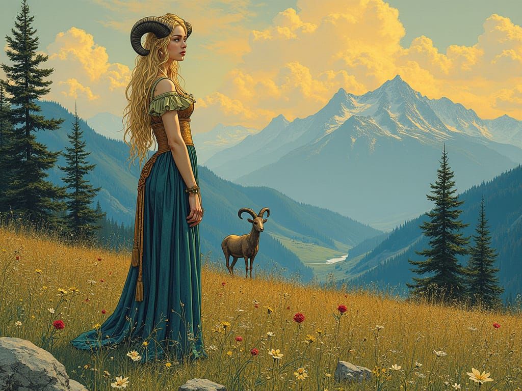 Whimsical Alpine Maiden in Jewel Tones