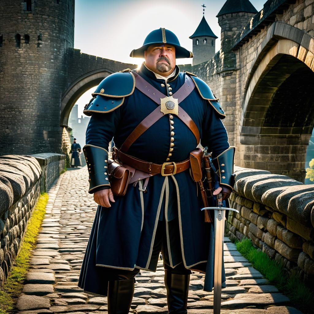 1750s Sentry Guarding Medieval City in Hyperrealism