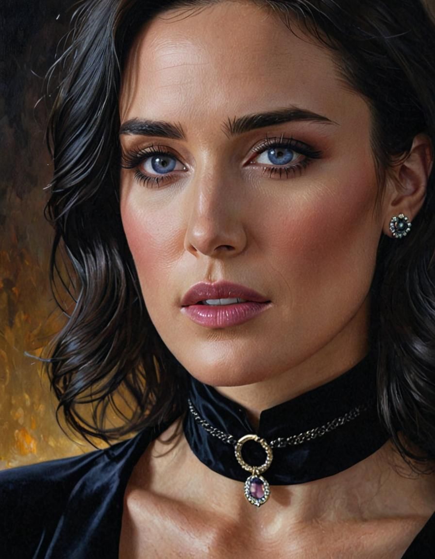 Portrait of Woman with Violet Eyes as Oil Painting