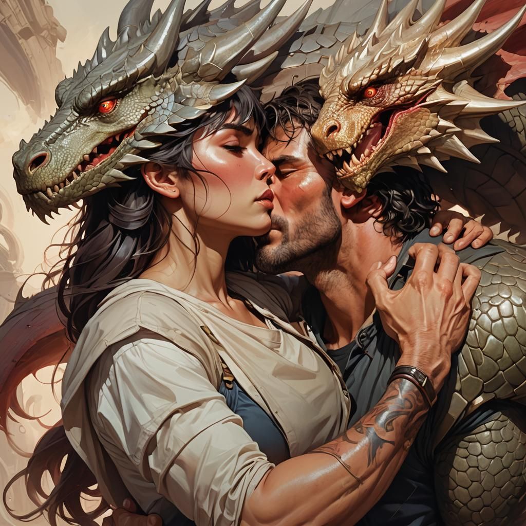 Passionate Embrace: Man's Inner Dragon Battle