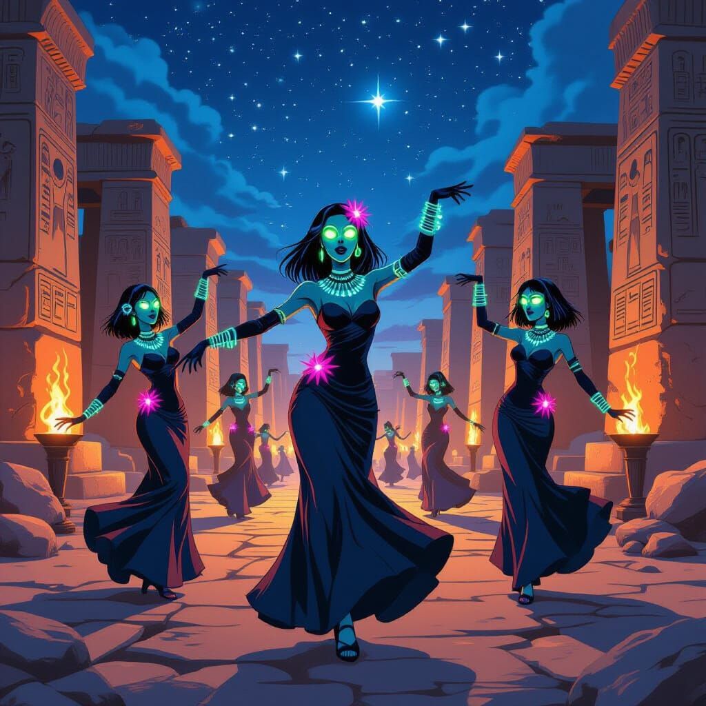 Undead Dancers in Egyptian Ruins Dark Fantasy Art