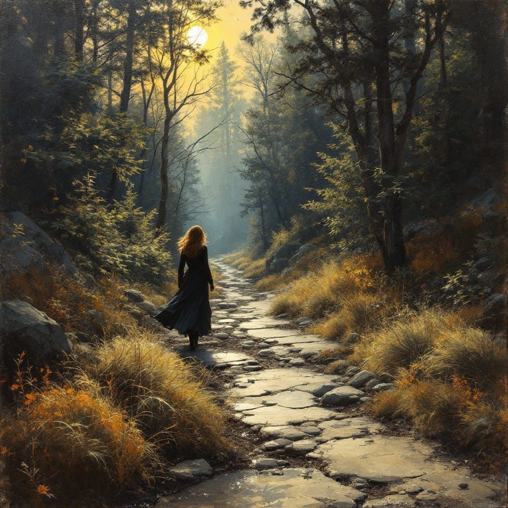 Woman Walking in Sunlit Street: Atmospheric Realism