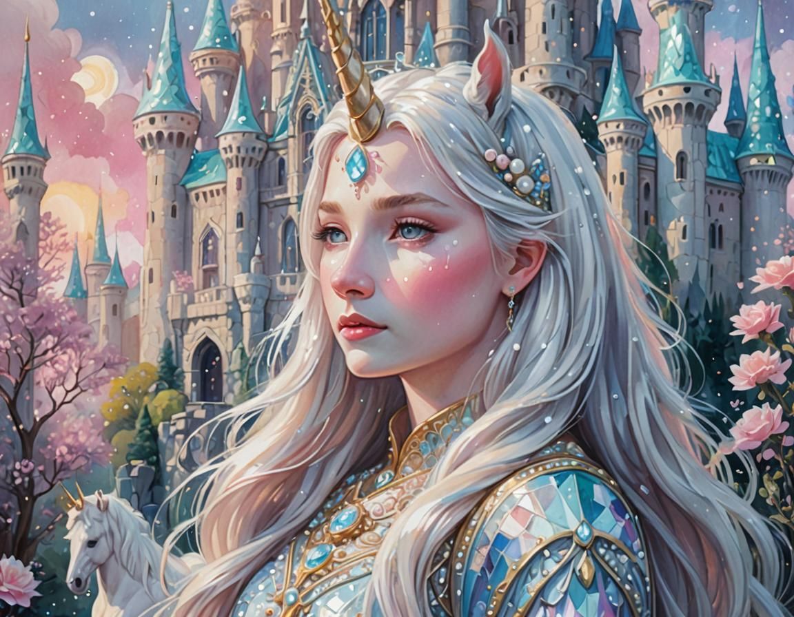 Whimsical Princess in Enchanted Crystal Castle