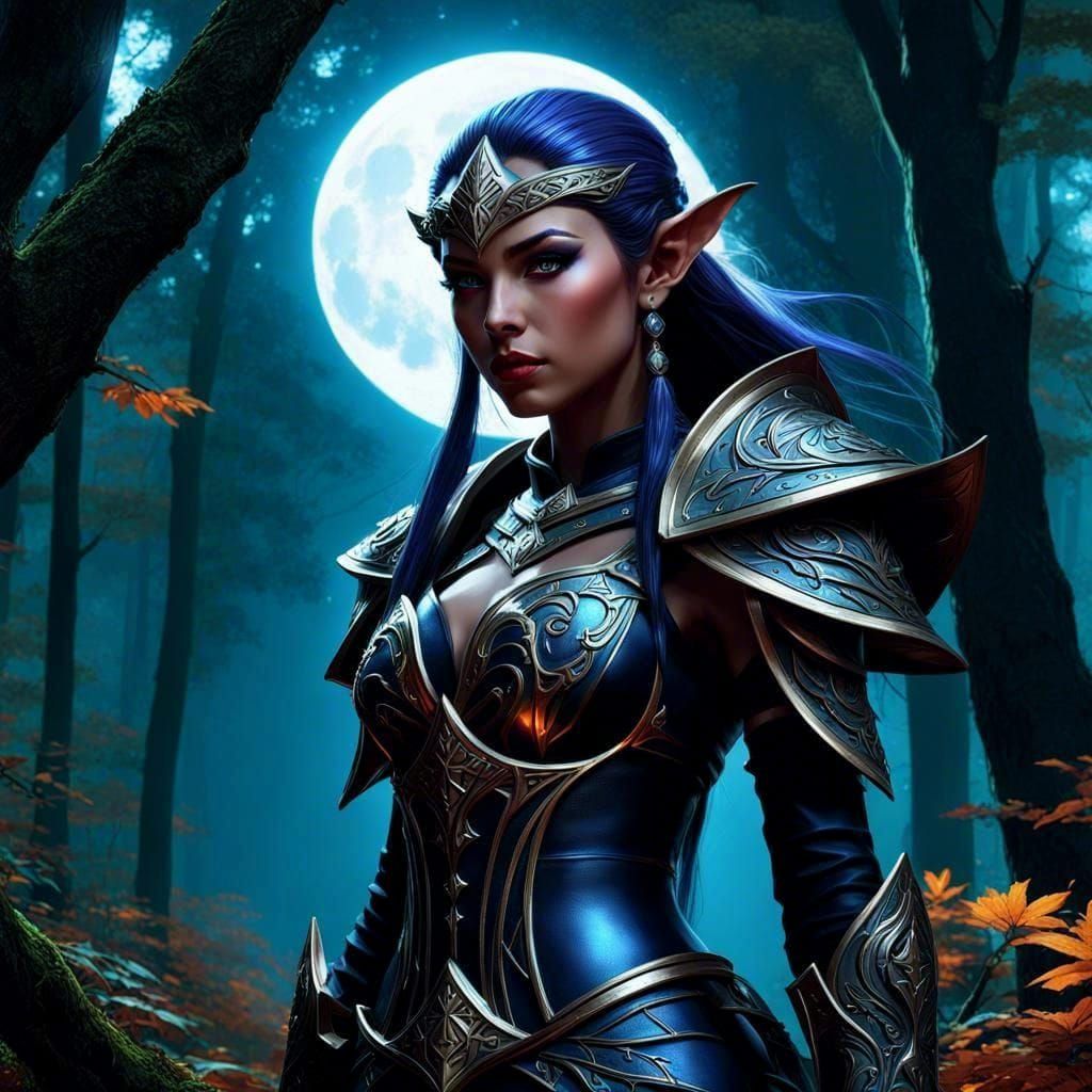 Dark Fantasy Moon Elf Hidden in the Woods