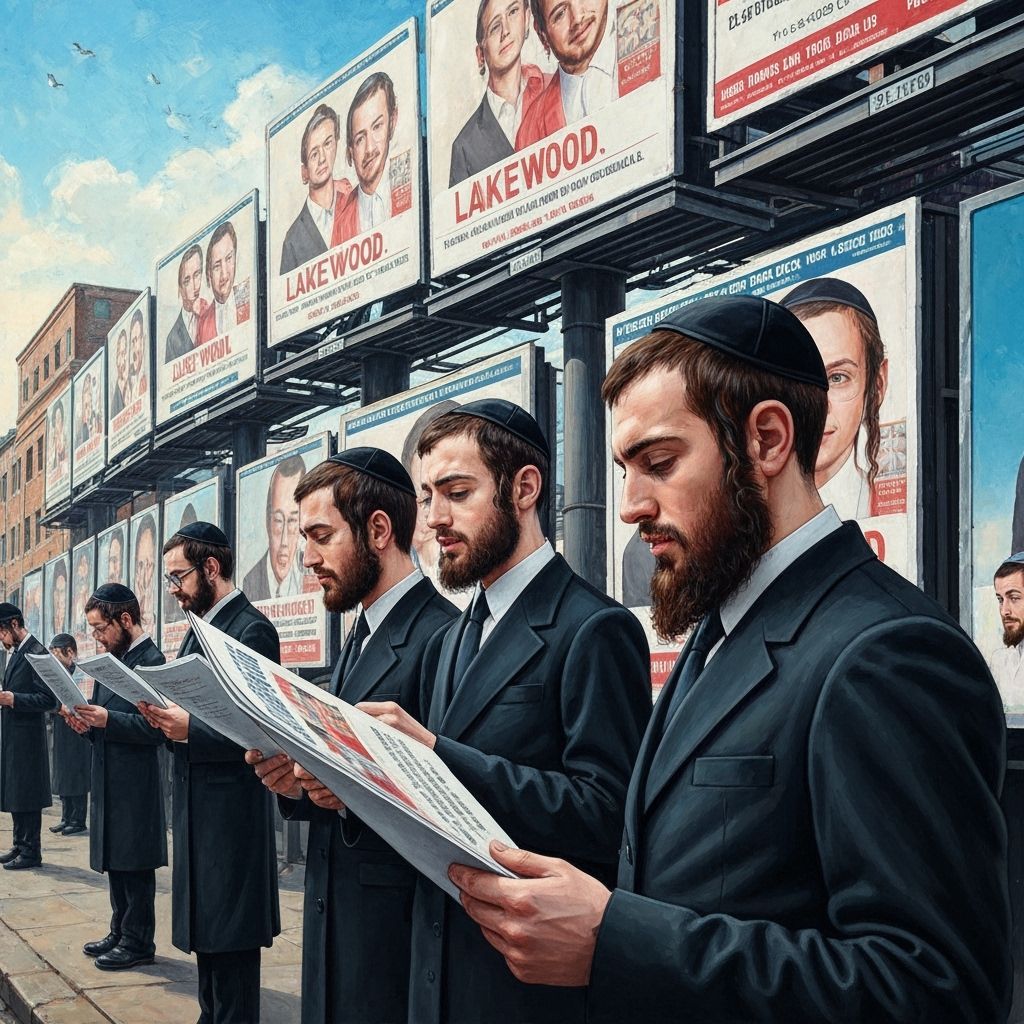 Orthodox Jews Reading Billboards in Lakewood