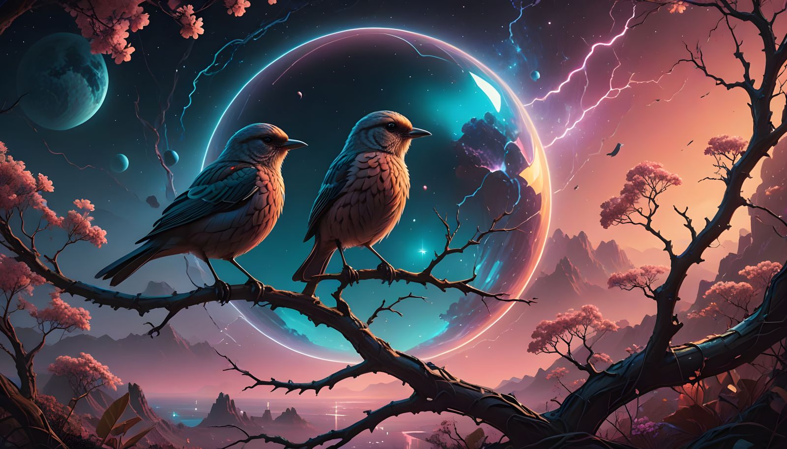 Futuristic Baby Bird by Cosmic Portal in Synthwave Style