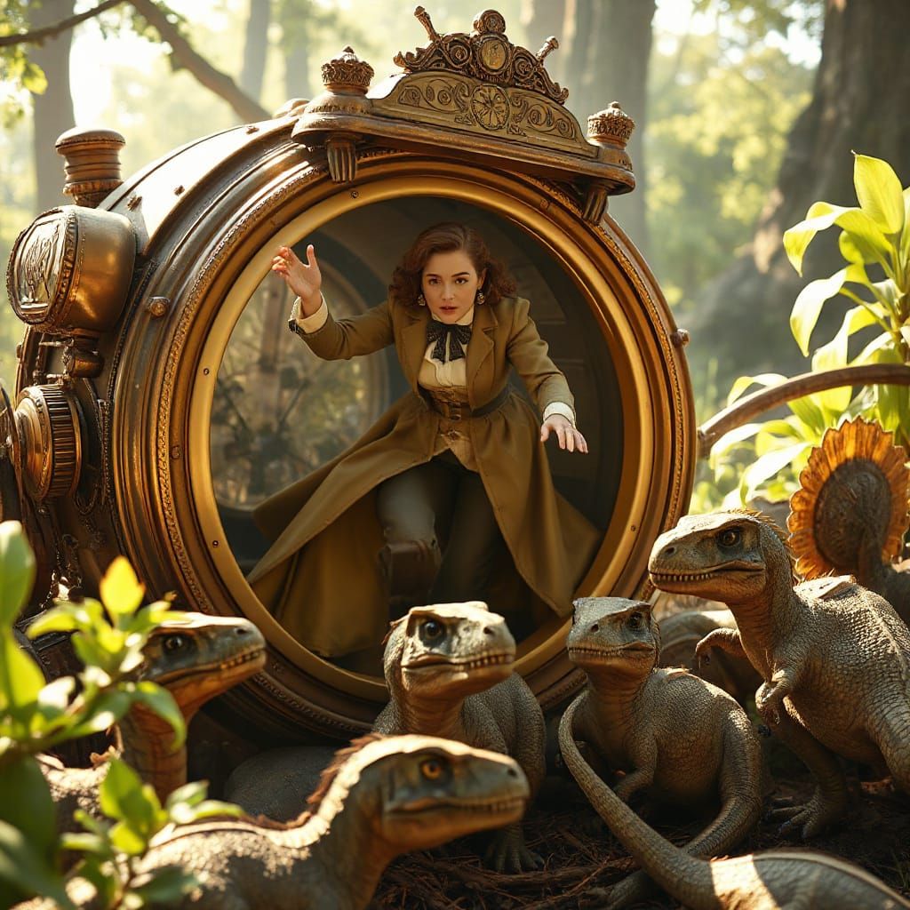 Victorian Inventor's Prehistoric Surprise: 3D Render