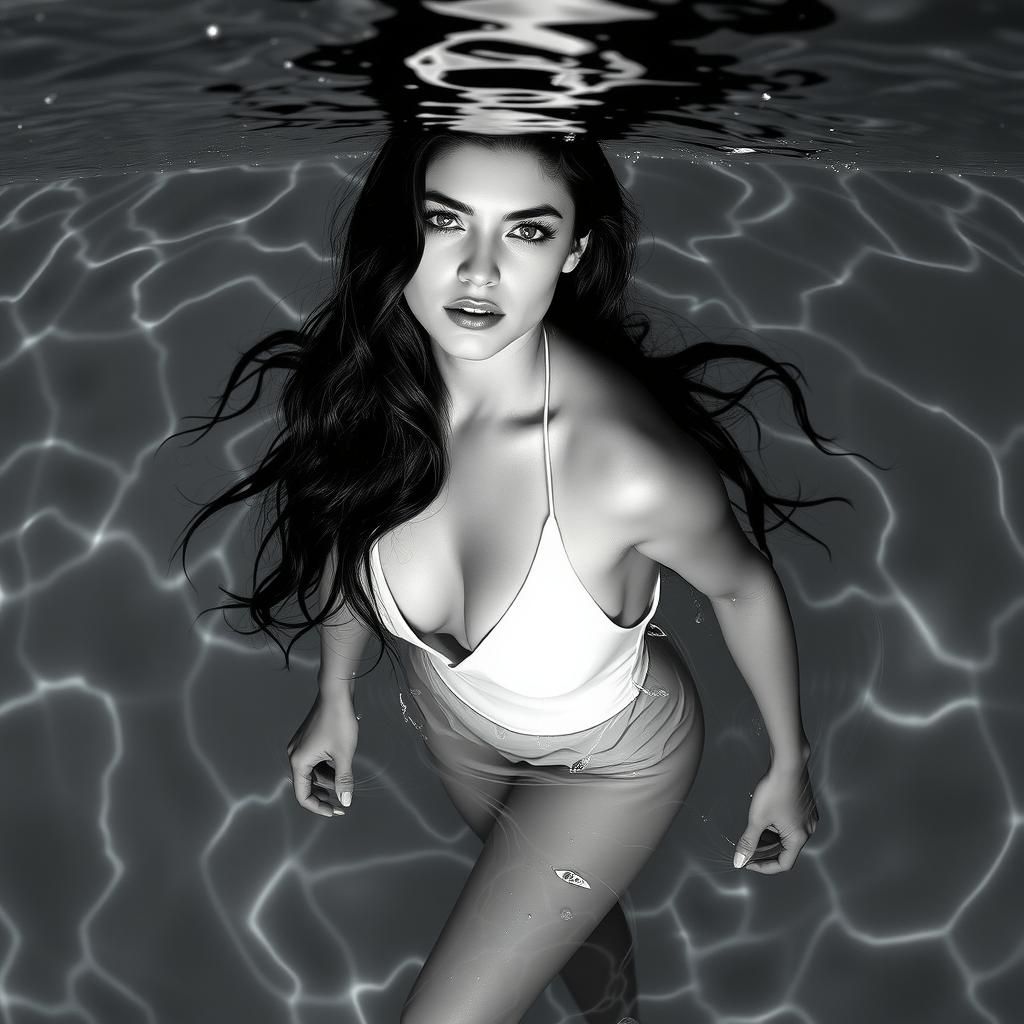 Supermodel Enters Lake in Ethereal Black and White