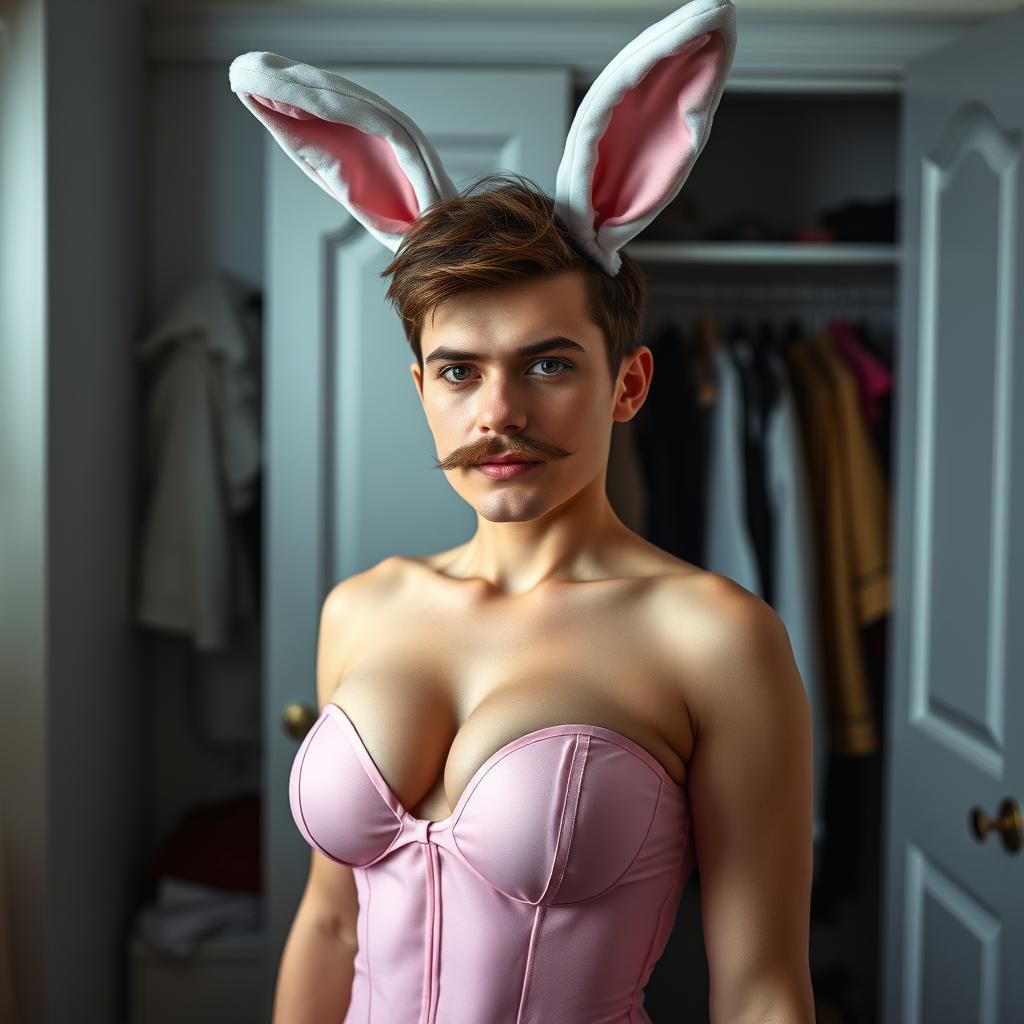 Mustached Man Head Swap on Playboy Bunny Body