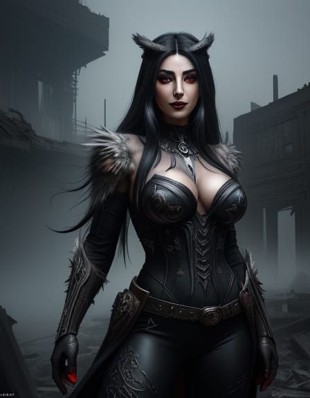 Half-Owl Druidess Amidst Apocalyptic Ruins in Cyberpunk Styl...