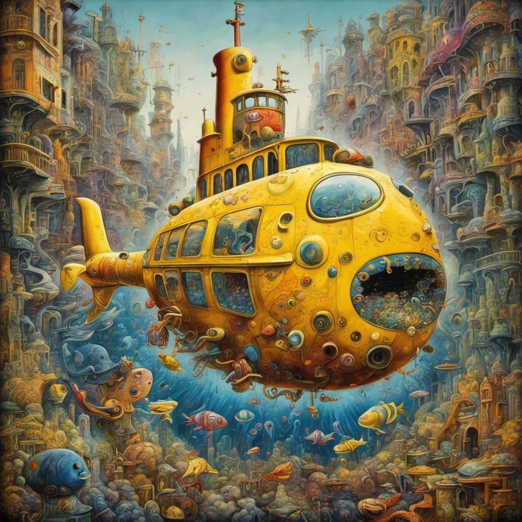 Psychedelic Yellow Submarine in Surreal Graffiti Art Style