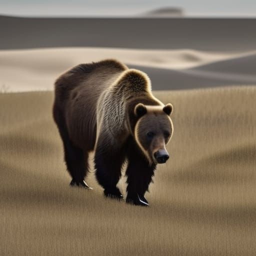 Grizzly Bear Chase in a Desert Landscape