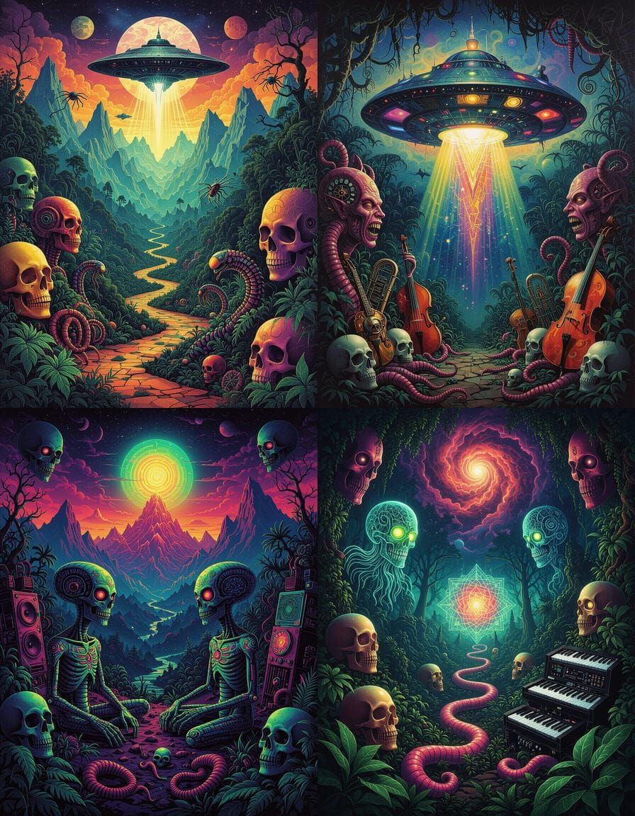 Surreal DMT Visions: Aliens, Skulls, and Cosmic Patterns