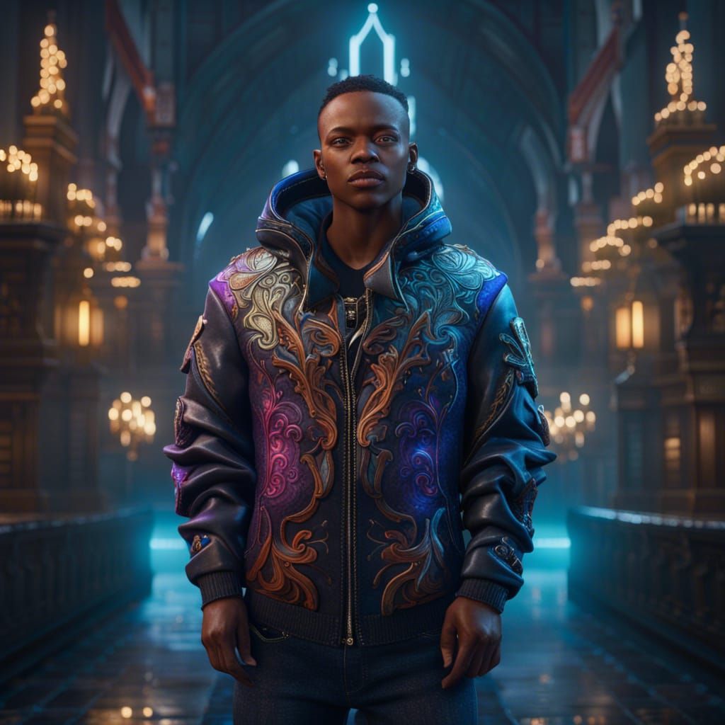Person in Cool Jacket: Detailed Matte Painting