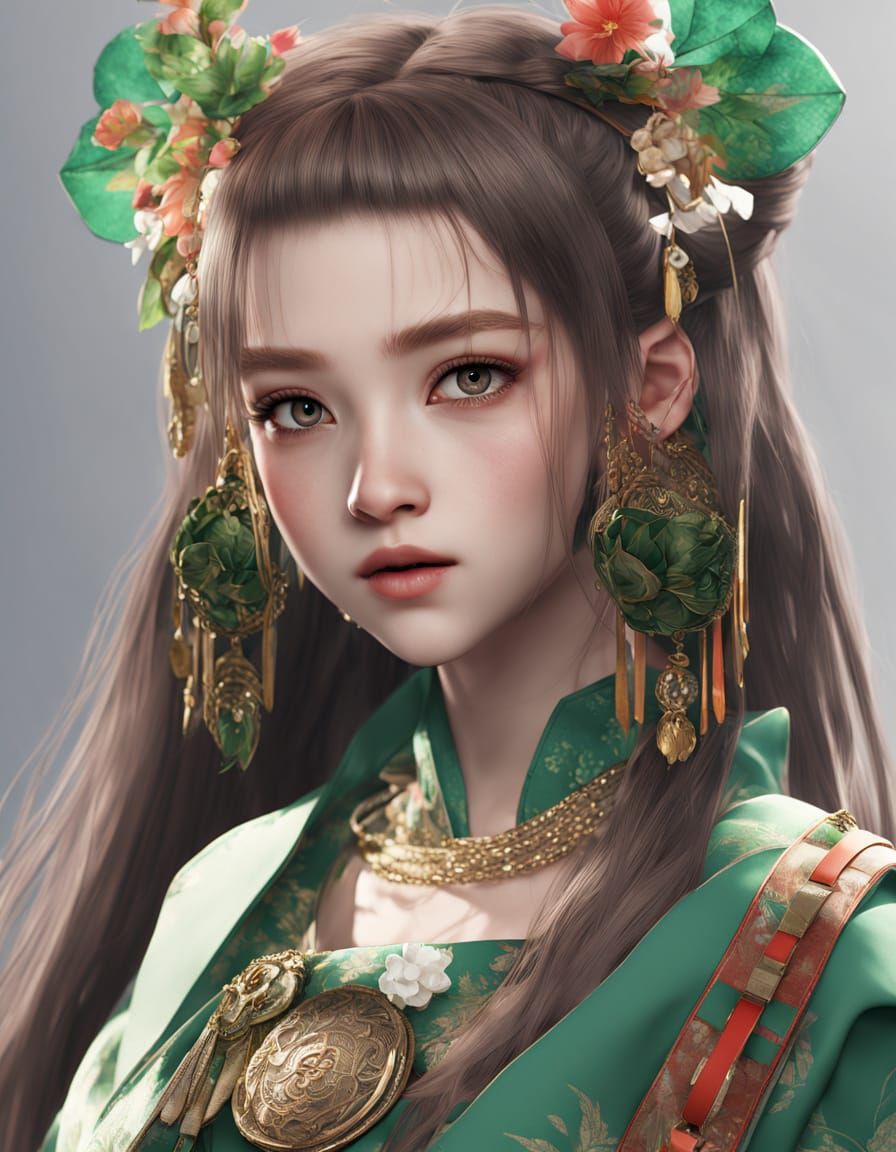 Half-Oni Half-Oiran Virtual Tuber in Exquisite 3D Anime Art