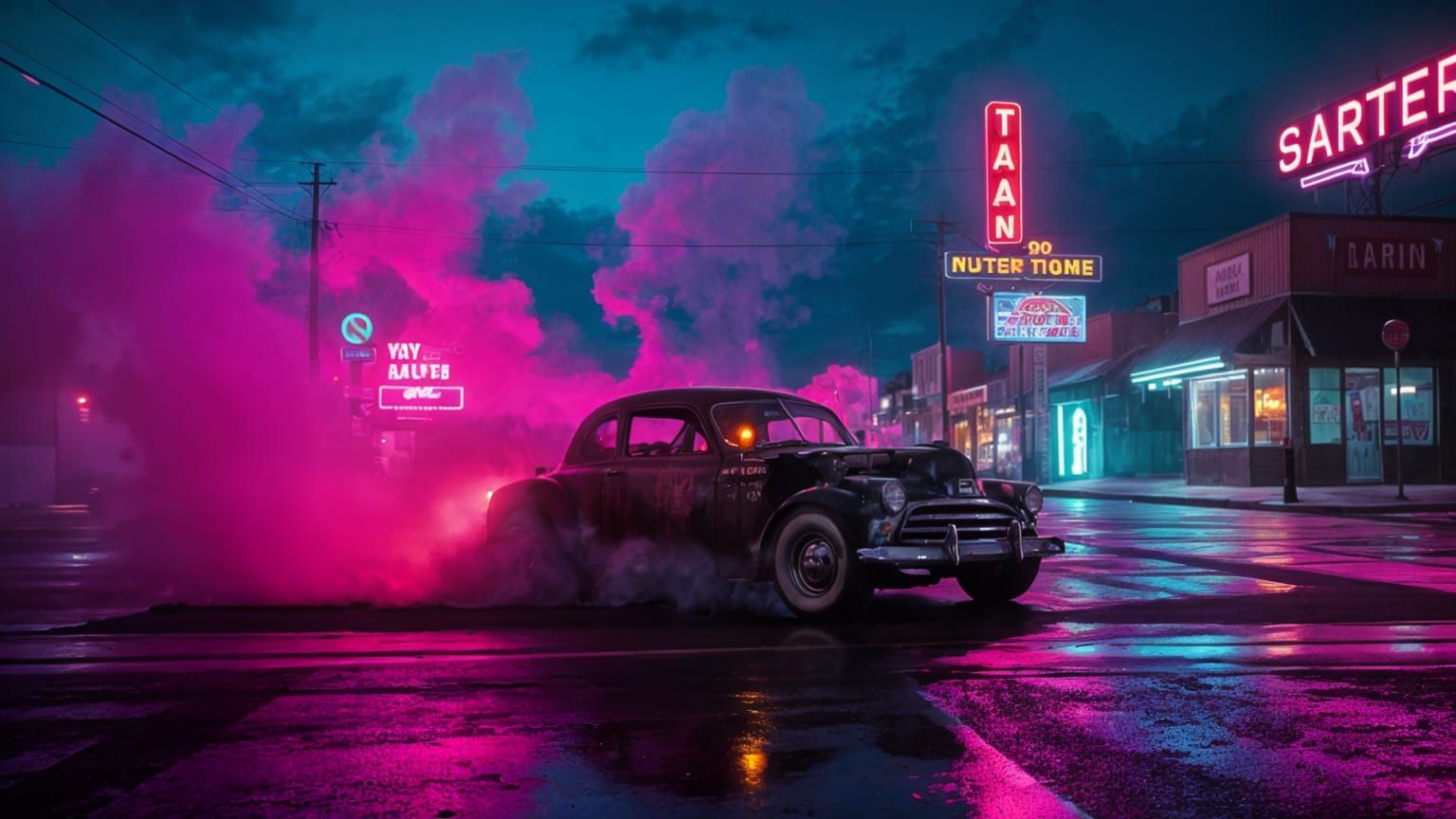 Neon Dreams of a Bygone Era: 1950s Muscle Car Showdown