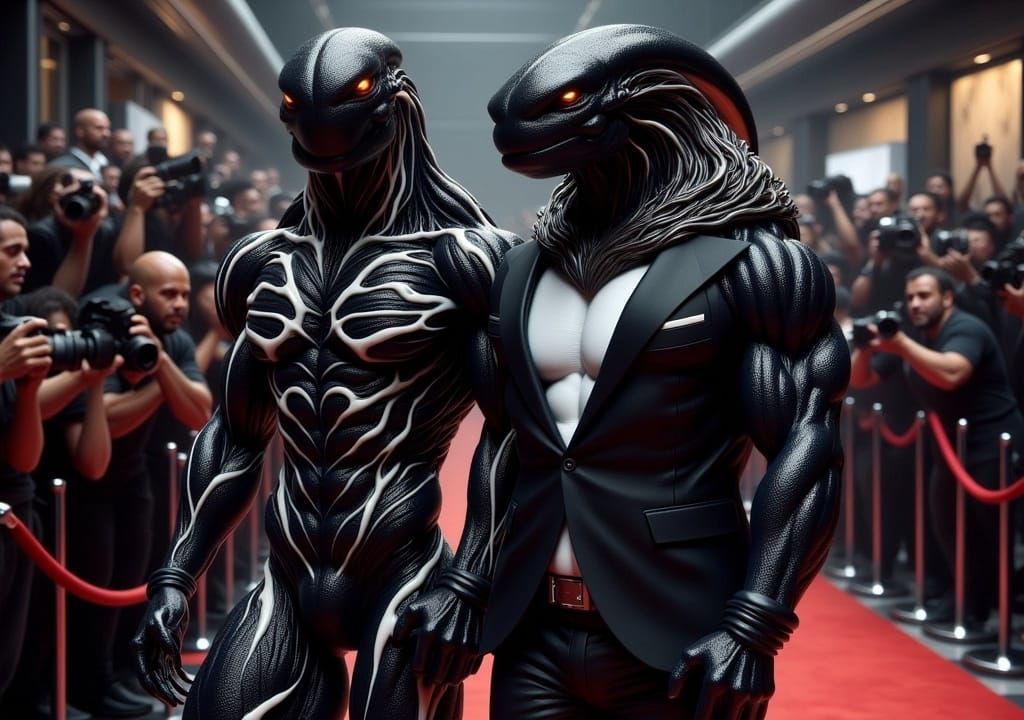 Guests arriving for Alien Movie Premier.    <lora:-Symbiotic-:1.0>