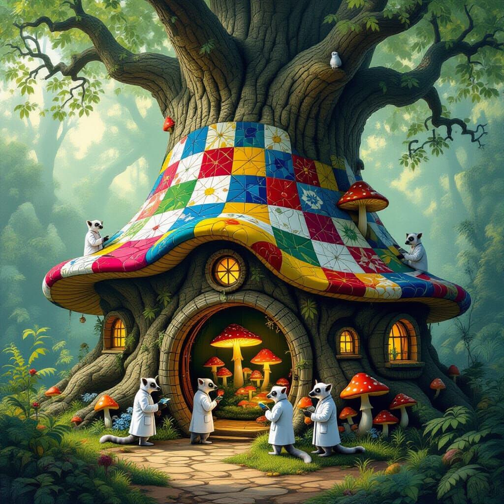 Hidden Forest Base Under Quilt Roof with Lemur Scientists